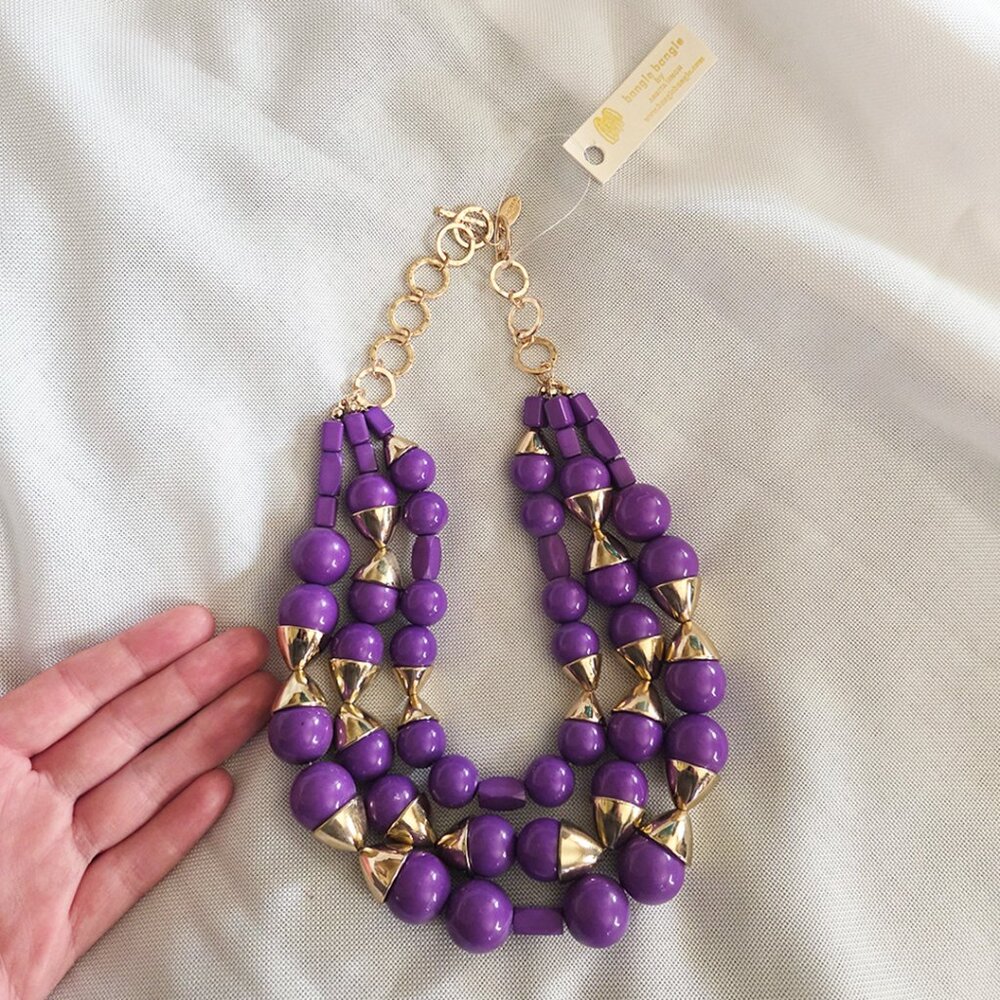 NWT Amrita Singh Bangle Bangle Three-Strand Purple & Goldtone Statement Necklace